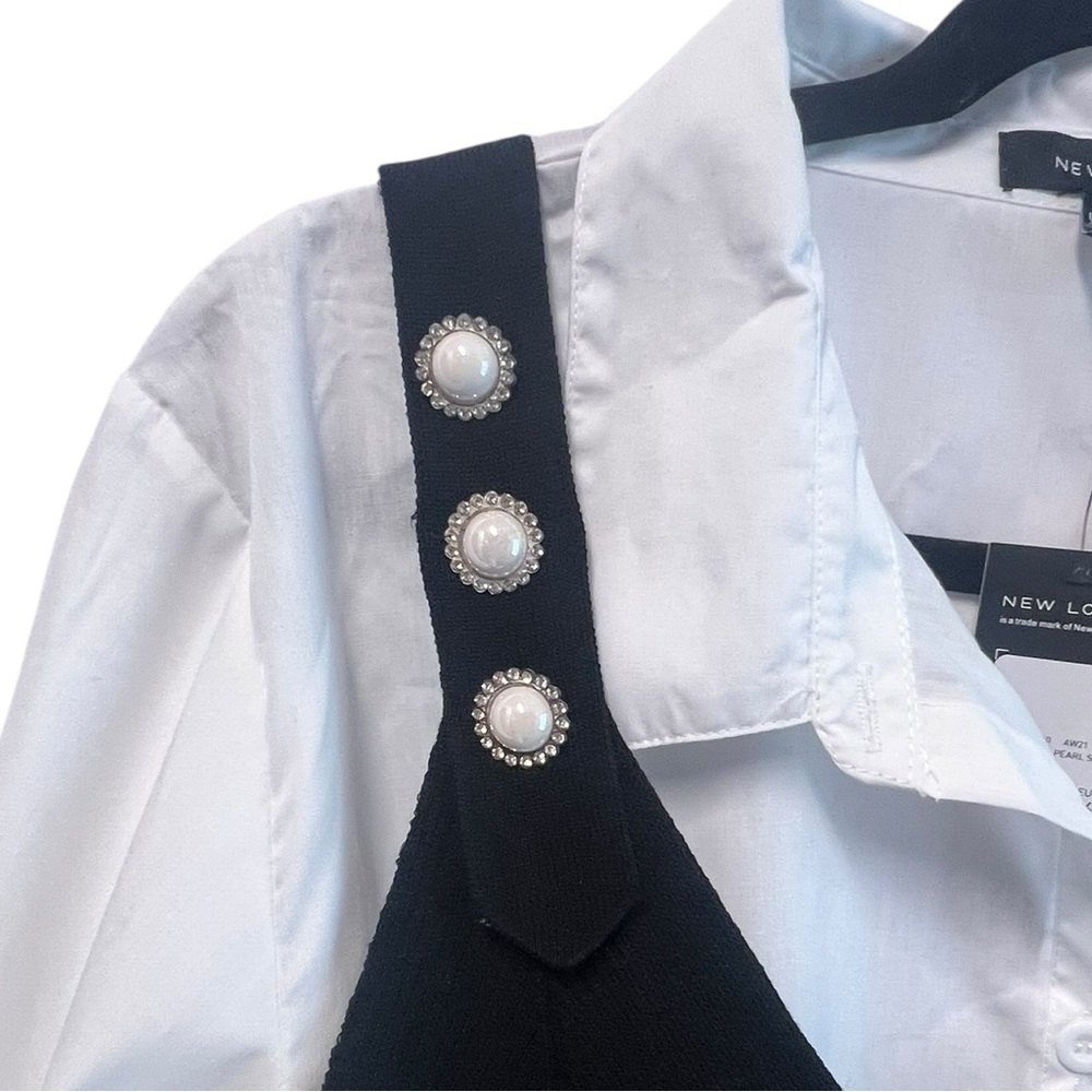 New Look Black Ribbed Button Strap Top - Picture 4 of 10